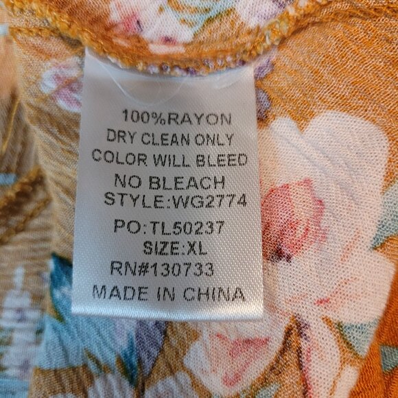 Umgee Baby Doll Tunic Top XL Gauzy Crinkle Floral Bell Sleeve Boho Cottagecore - Picture 5 of 9